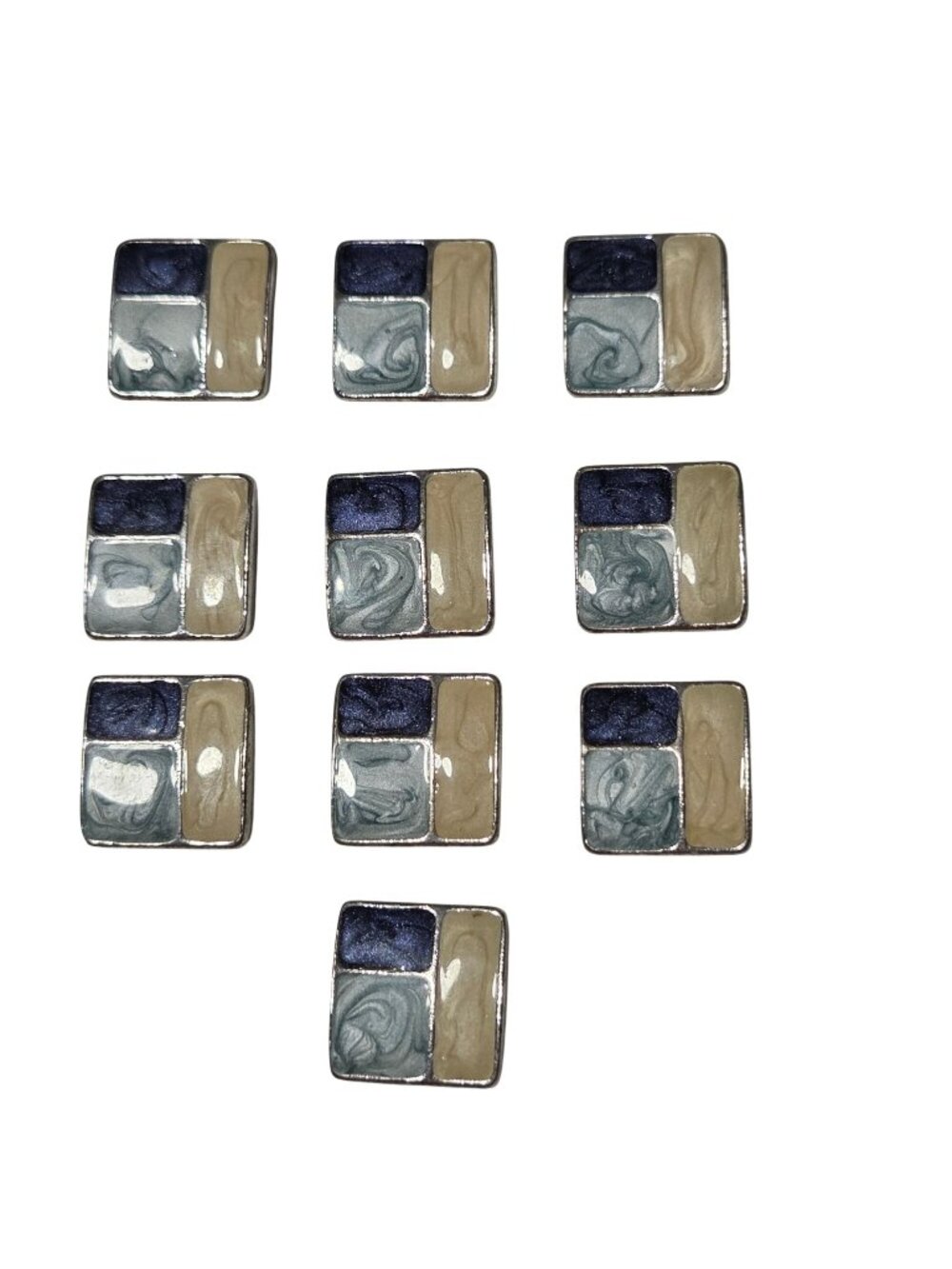 Mosaic Charms Square Enamel Glossy Blue Beige Silver For Jewelry Making Set of 9